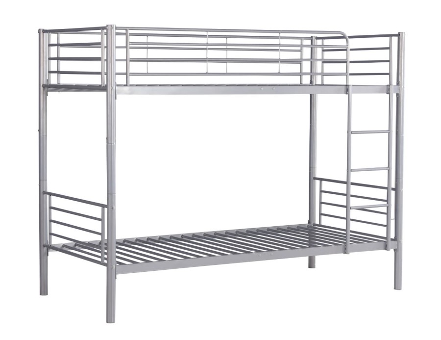 Łóżko metalowe piętrowe 90x200 SVARTA 2 srebrne loftowe