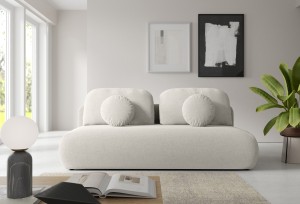 Sofa z funkcją spania TOVO rozkładana beżowa nowoczesna z poduszkami tapicerowana tkaniną NEVE 02
