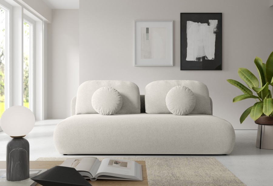 Sofa z funkcją spania TOVO rozkładana beżowa nowoczesna z poduszkami tapicerowana tkaniną NEVE 02