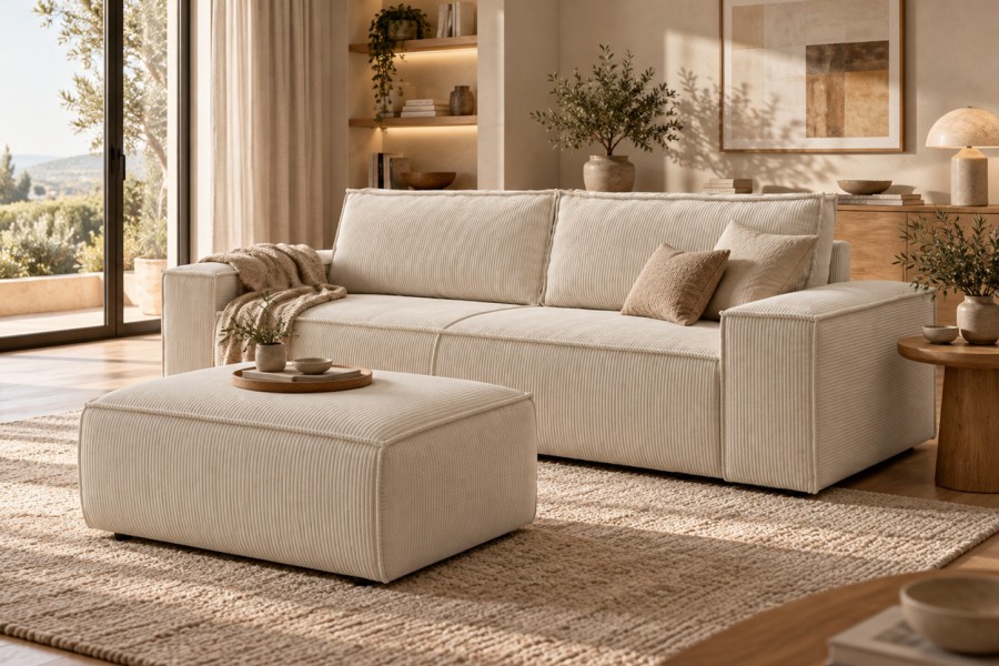 Pufa tapicerowana FIORD nowoczesna minimalistyczna soft modern