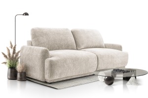 Sofa tapicerowana CARINO nowoczesna minimalistyczna soft modern z funkcją spania z pojemnikiem