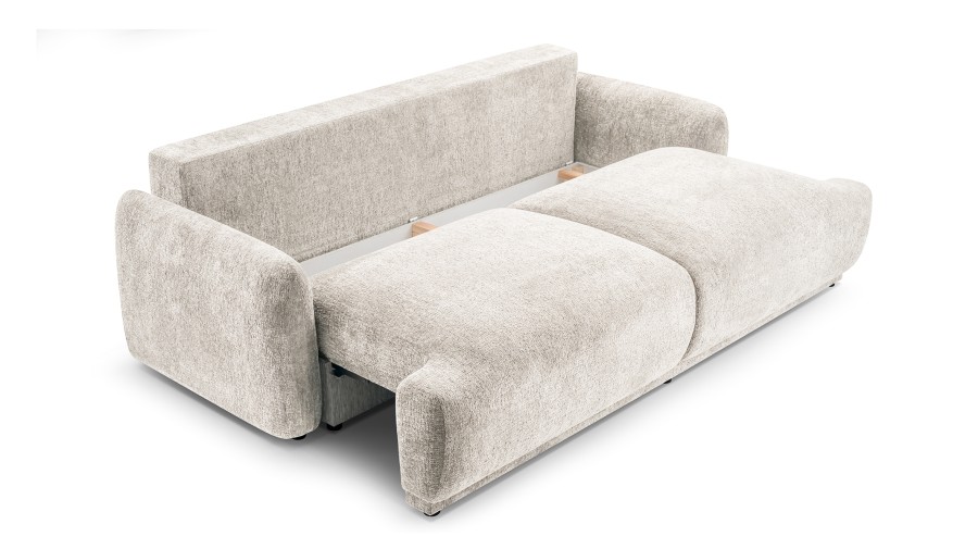 Sofa tapicerowana CARINO nowoczesna minimalistyczna soft modern z funkcją spania z pojemnikiem