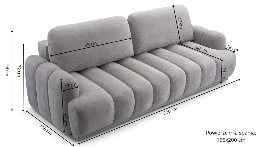 Sofa tapicerowana ALTEA nowoczesna minimalistyczna soft modern z funkcją spania z pojemnikiem