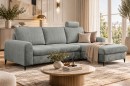 Narożnik tapicerowany MERANO nowoczesny contemporary minimalistyczny glamour z funkcją spania z pojemnikiem