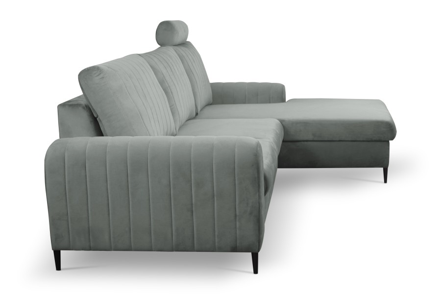 Narożnik tapicerowany MERANO nowoczesny contemporary minimalistyczny glamour z funkcją spania z pojemnikiem