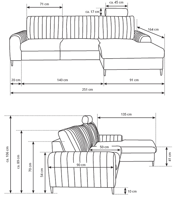 Narożnik tapicerowany MERANO nowoczesny contemporary minimalistyczny glamour z funkcją spania z pojemnikiem