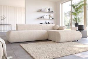 Narożnik tapicerowany PUENTE nowoczesny minimalistyczny organiczny japandi z funkcją spania z pojemnikiem