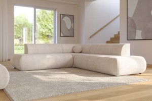 Narożnik tapicerowany PUENTE II nowoczesny minimalistyczny organiczny japandi z funkcją spania z pojemnikiem