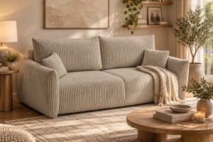 Sofa tapicerowana ALLORA nowoczesna minimalistyczna skandynawska z funkcją spania z pojemnikiem