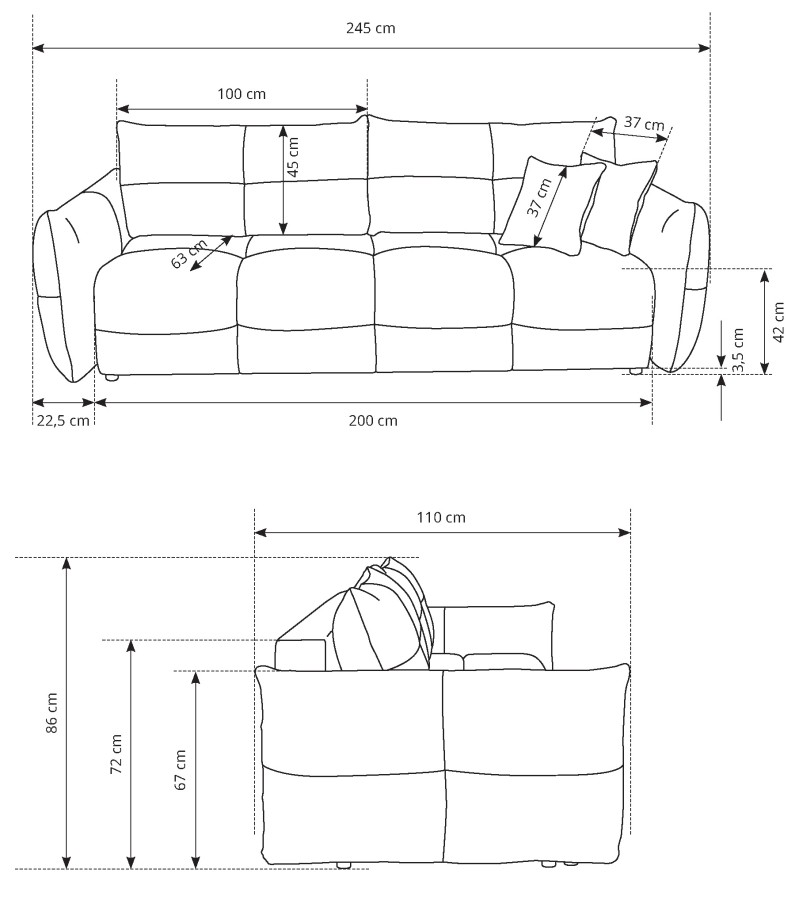 Sofa tapicerowana BASE nowoczesna contemporary skandynawska z funkcją spania z pojemnikiem