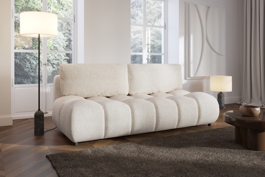 Sofa tapicerowana MOKO nowoczesna minimalistyczna japandi z funkcją spania z pojemnikiem