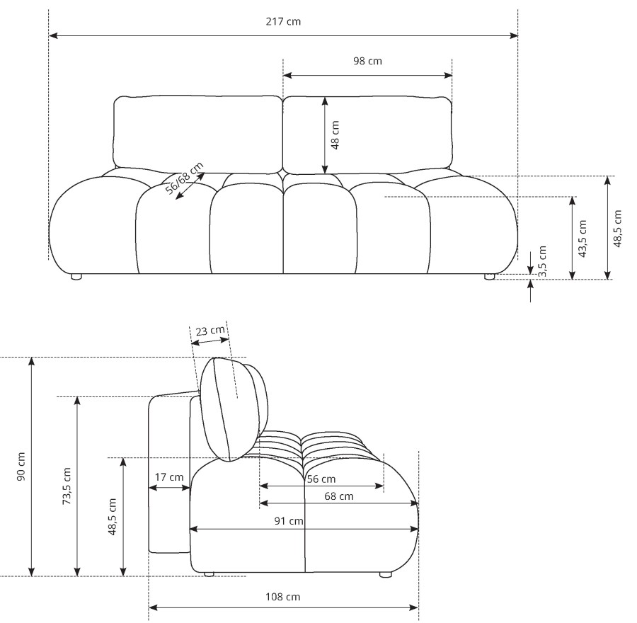 Sofa tapicerowana MOKO nowoczesna minimalistyczna japandi z funkcją spania z pojemnikiem