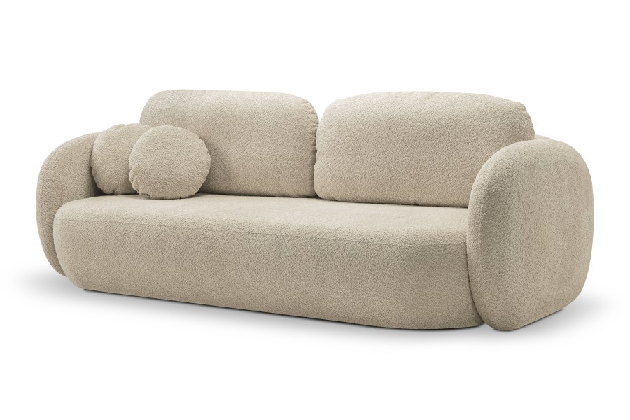 Sofa tapicerowana OLIO nowoczesna minimalistyczna organiczna japandi z funkcją spania z pojemnikiem