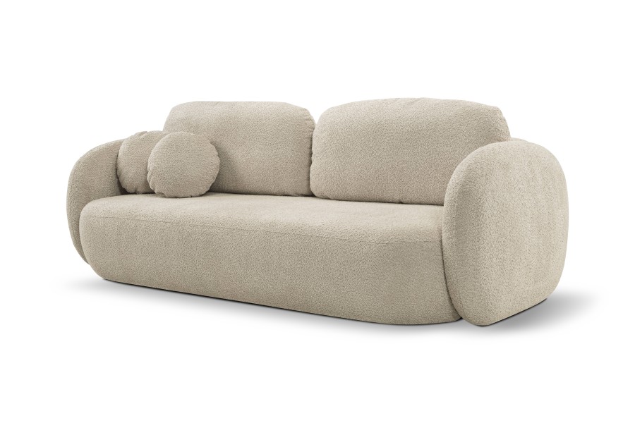 Sofa tapicerowana OLIO nowoczesna minimalistyczna organiczna japandi z funkcją spania z pojemnikiem