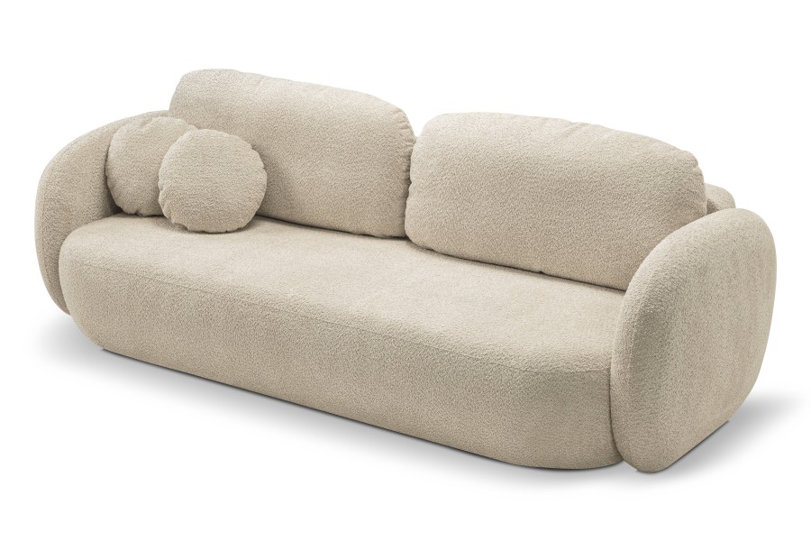 Sofa tapicerowana OLIO nowoczesna minimalistyczna organiczna japandi z funkcją spania z pojemnikiem