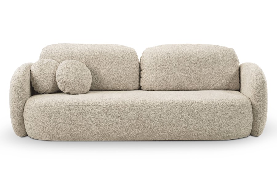 Sofa tapicerowana OLIO nowoczesna minimalistyczna organiczna japandi z funkcją spania z pojemnikiem