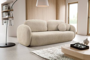 Sofa tapicerowana OLIO nowoczesna minimalistyczna organiczna japandi z funkcją spania z pojemnikiem