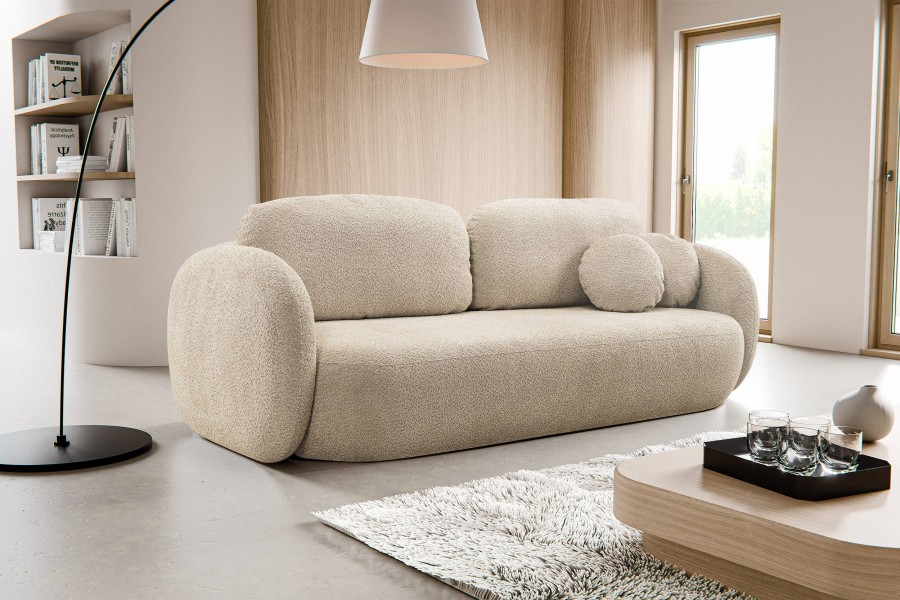 Sofa tapicerowana OLIO nowoczesna minimalistyczna organiczna japandi z funkcją spania z pojemnikiem