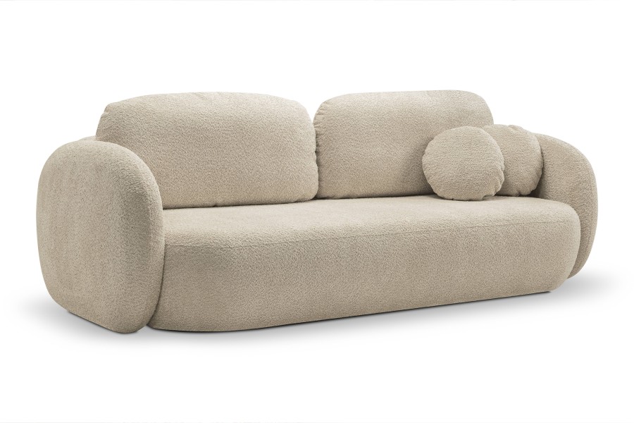 Sofa tapicerowana OLIO nowoczesna minimalistyczna organiczna japandi z funkcją spania z pojemnikiem