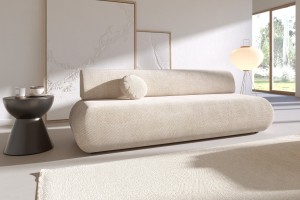 Sofa tapicerowana PUENTE nowoczesna minimalistyczna organiczna japandi z funkcją spania z pojemnikiem