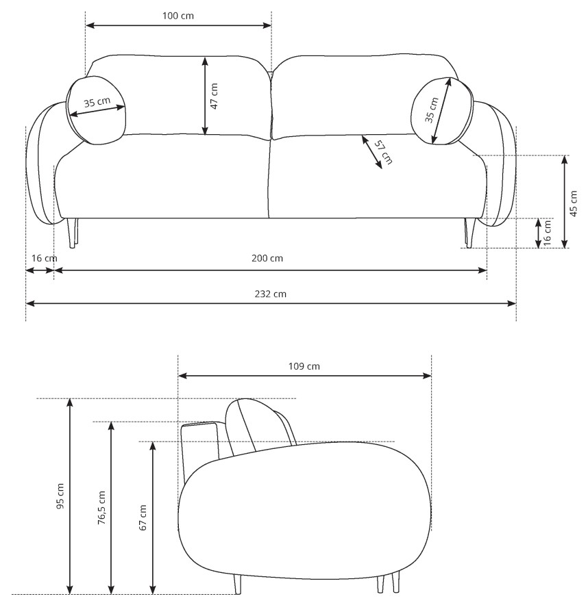 Sofa tapicerowana SOFT nowoczesna minimalistyczna skandynawska z funkcją spania z pojemnikiem