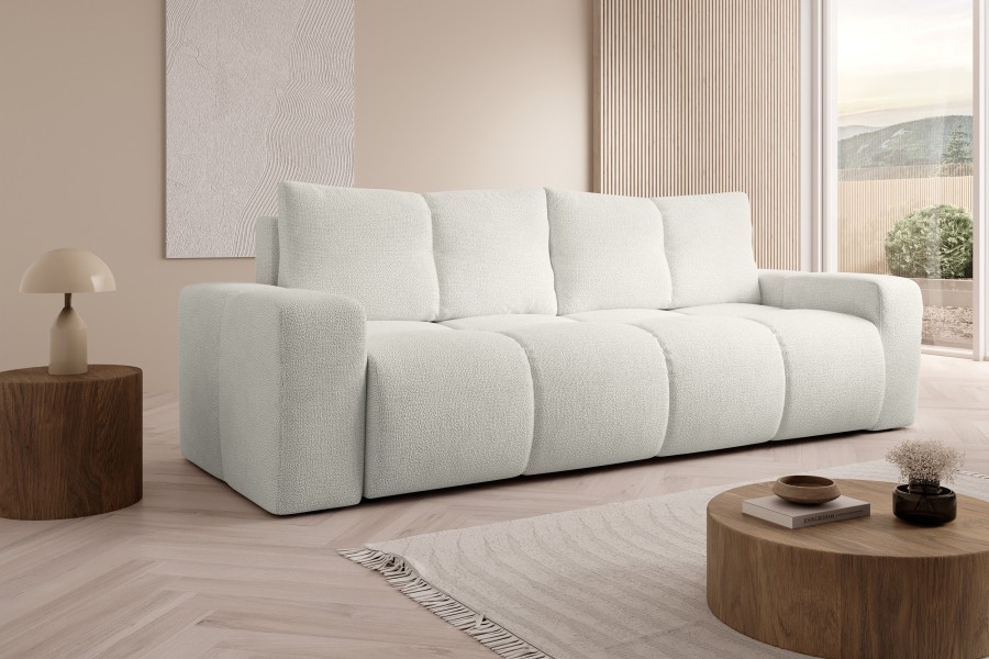 Sofa tapicerowana SOHO nowoczesna minimalistyczna skandynawska z funkcją spania z pojemnikiem