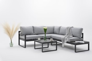 Zestaw mebli ogrodowych NICEA szary prawy narożnik aluminiowy i stolik tarasowy