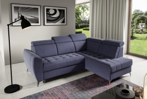 Duży narożnik z funkcją spania TOLEDO DUO grafitowy nowoczesny z regulowanymi zagłówkami