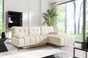 Narożnik tapicerowany VIDAGO 245x176 cm beżowy z funkcją spania z pojemnikiem nowoczesny pikowany