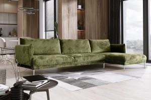 Narożnik tapicerowany SOPRANO QUATRO 4-osobowy oliwkowy nowoczesny na nóżkach