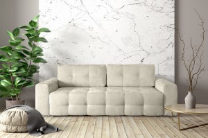 Sofa tapicerowana LUSSI z funkcją spania 3-osobowa beżowa z pojemnikiem